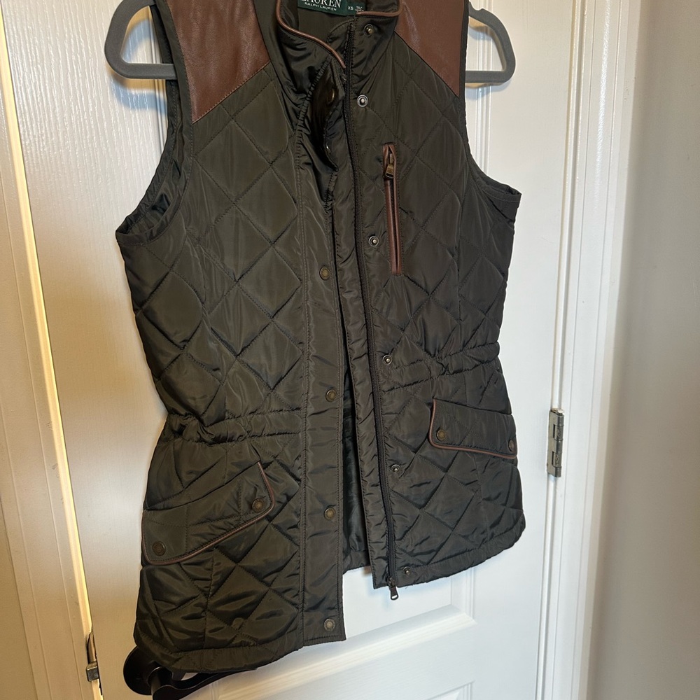 Ralph Lauren Women's Quilted Vest with Leather Accents